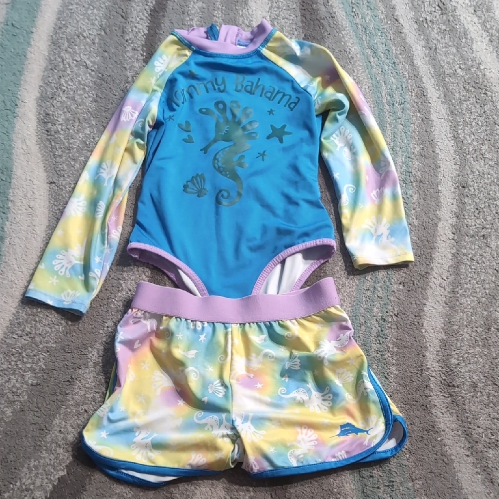 Tommy Bahama Kids Swim Rashguard - Blue and Pastel Multicolor
